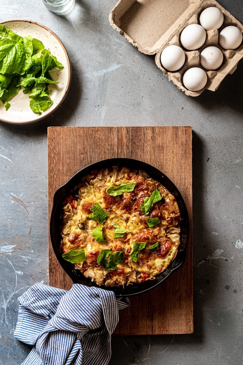 cooked food on black ceramic plate